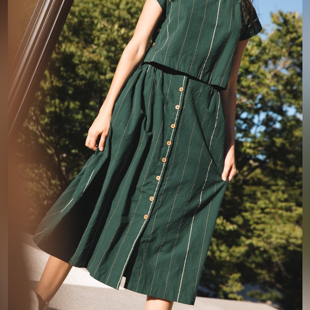 Liz Alig Button Front Skirt Handwoven 100% Organic Cotton